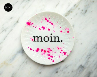 Wall plate moin. Vintage 11cm dots neon pink plate Deko plate wall hanging