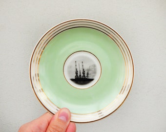 Wall plate Hamburger Hafen cranes 12 cm Vintage Interior  Wall deko gold mint wall hanging