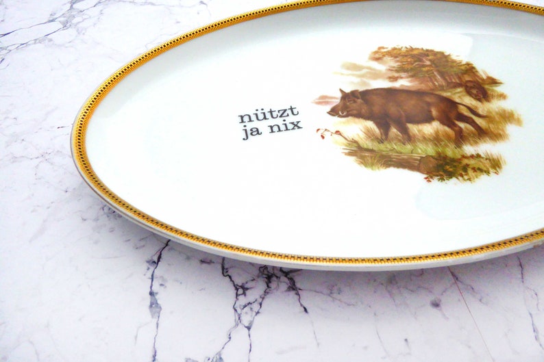 Wall plate nützt ja nix typo wild boar Vintage Deko plate Wall deko gold edg wall hanging image 2