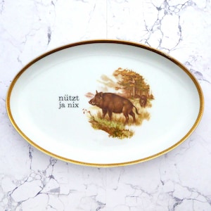 Wall plate nützt ja nix typo wild boar Vintage Deko plate Wall deko gold edg wall hanging image 1