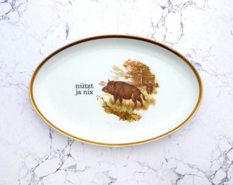 Wall plate nützt ja nix typo wild boar Vintage Deko plate  Wall deko gold edg wall hanging