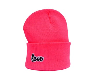 Mütze Love Beanie Herr Fuchs Patch Neon Pink Liebe