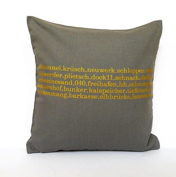 Typo Pillow Hamburg Screen Printed 40 X40 Zipper Grey Gold Etsy