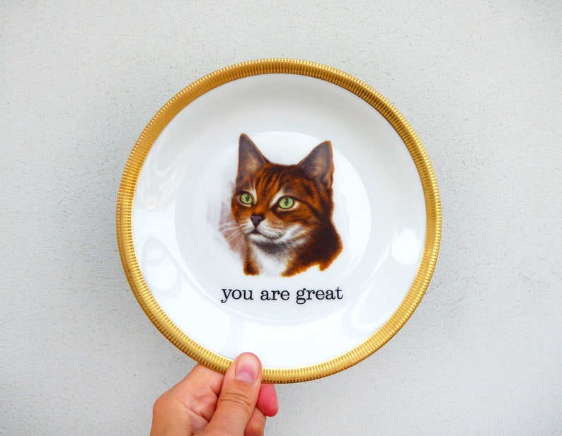 you are great plate of Vintage cat 19 cm of Deko dish plate wall hanging image 1