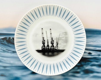 Wall plate dockside crane 19 cm stripes Vintage Interior  Wall deko blue wall hanging