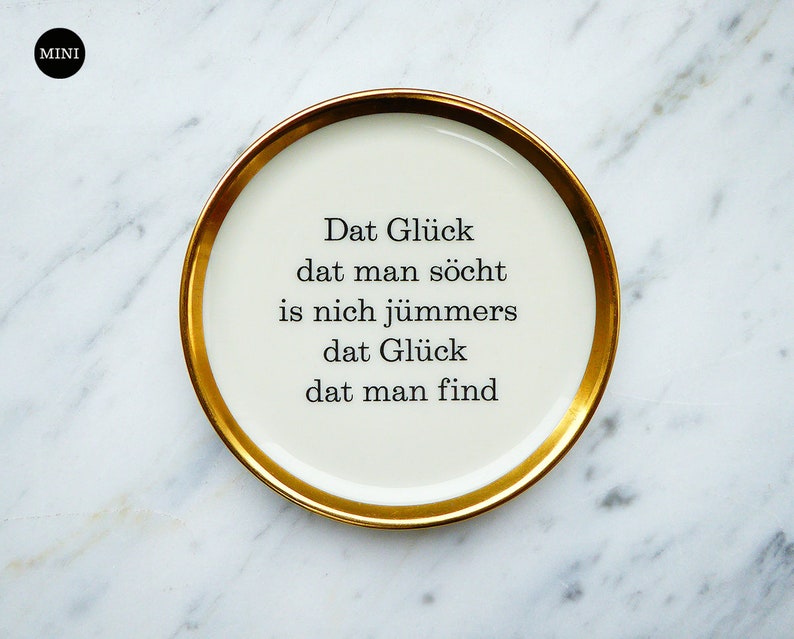 Placa de pared "Suerte" 11 cm Decoración de pared vintage de Baja Alemania Borde dorado Mr. Fox mini