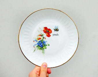 Wallplate yeah Vintage 19cm bumblebee flower gold plate Deko plate wall hanging