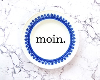 Wall plate moin. typo Vintage Deko plate  Wall deko blue/white edg wall hanging