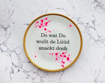 Wall plate Do wat Vintage 19cm dots neon pink plate Deko plate wall hanging happiness