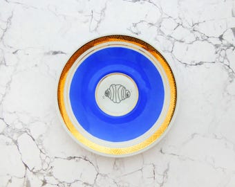 Wall plate blue Franzbrötchen 15cm typo Vintage Deko plate  Wall deko gold edg wall hanging