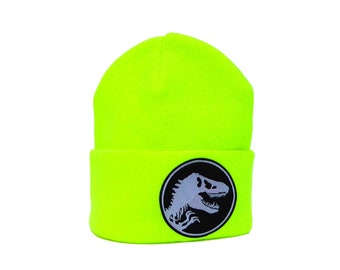 Cap Beanie neon yellow dinosaur Herr Fuchs Patch