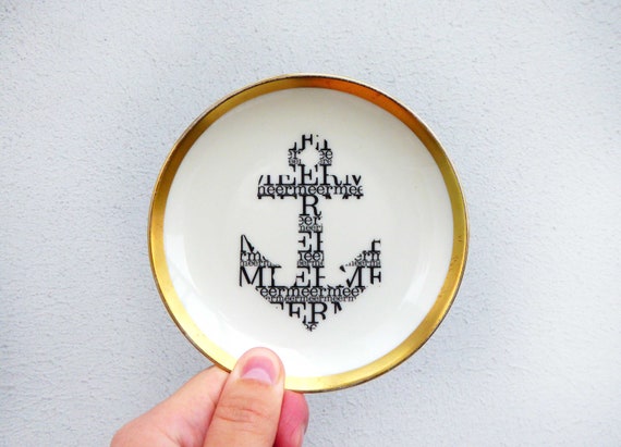 Wall Plate Anchor Typo 11 Cm Vintage Deko Plate Wall Deko Gold Edg