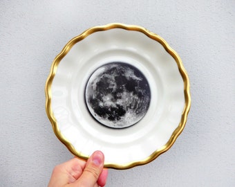 moon plate of Vintage gold 19 cm of Deko dish plate wall hanging