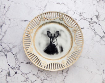 Wall plate rabbit bunny 17 cm Vintage Interior Wall deko gold wall hanging breakthrough