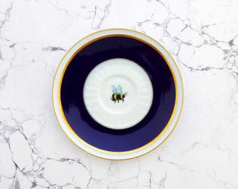 Wall plate  bumblebee blue gold 15 cm Vintage Deko plate  Wall deko  edg wall hanging
