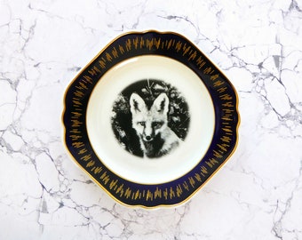 Wall plate fox 19 cm Vintage Interior Wall deko blue gold wall hanging