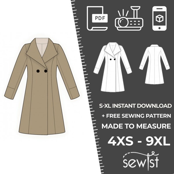 2177 Women's Coat Sewing Pattern PDF - S,M,L,XL / Custom Size - Elegant Wedding, Office, Summer Dress, Simple Guide, Plus Sizes Petite-Tall