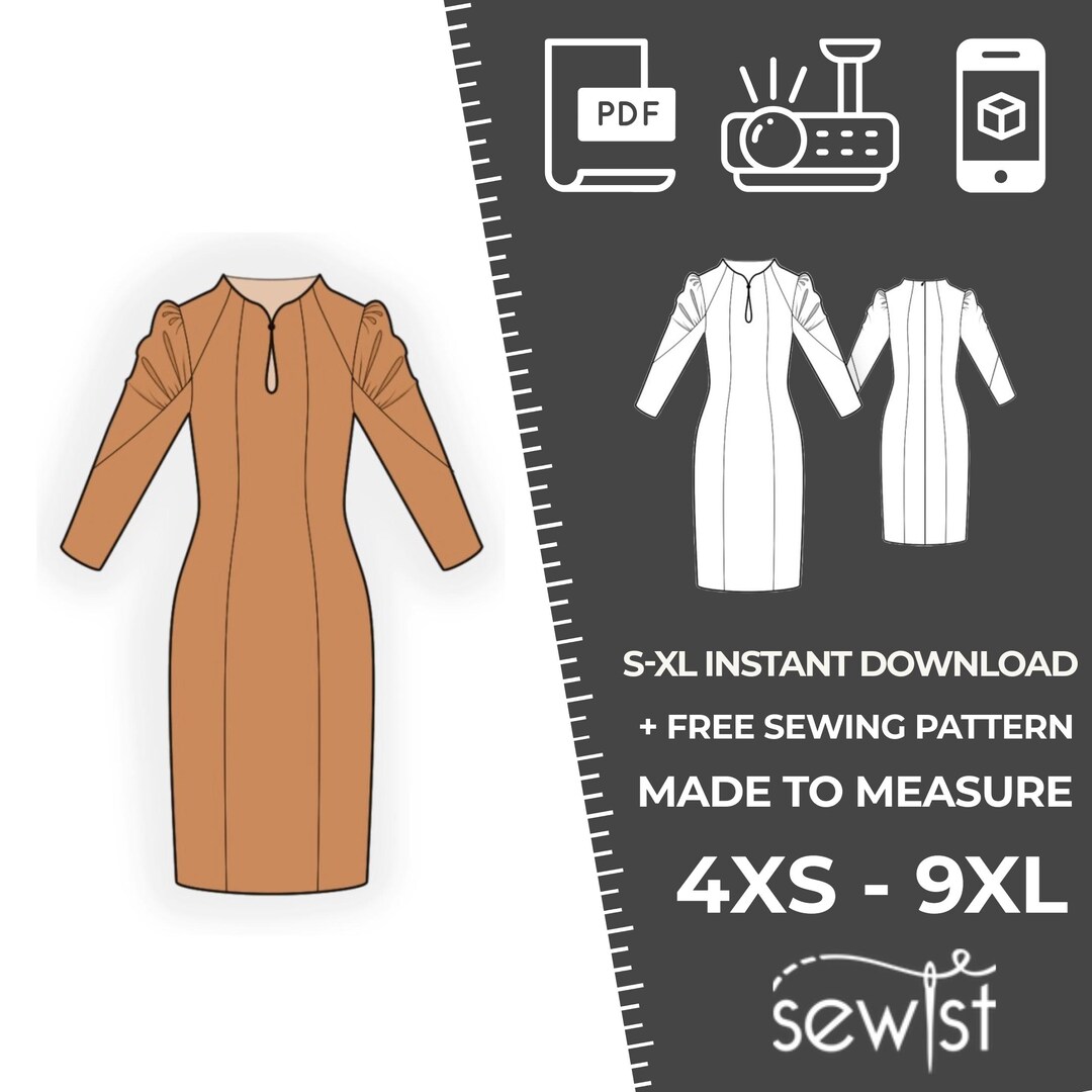 2725 Women's Dress Sewing Pattern PDF S,M,L,XL / Custom Size Elegant ...