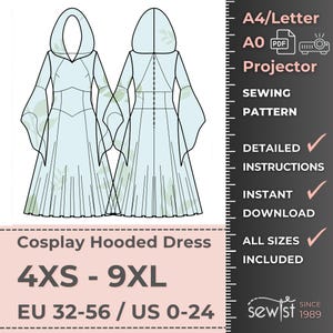 Vestido Patrón de Costura, Tallas 4XS-9XL, Descarga Instantánea – Patrón PDF Imprimible A4/Letter y A0