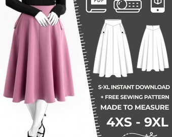 2370 Skirt Sewing Pattern PDF - S-M-L-XL or Made to Measure Sewing Pattern PDF Download Royalty Free for Personal, Commercial Use