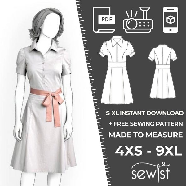 4115 Women's Dress Sewing Pattern PDF - S,M,L,XL / Custom Size - Elegant Wedding, Office, Summer Party, Simple Guide, Plus Sizes Petite-Tall
