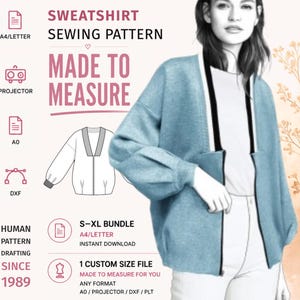2573 Sweatshirt Sewing Pattern PDF - S-M-L-XL or Made to Measure Sewing Pattern PDF Download Royalty Free for Personal, Commercial Use