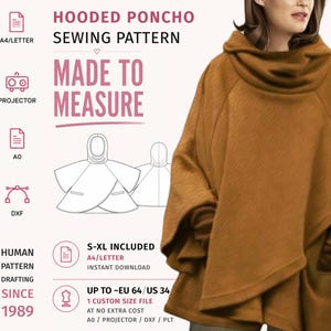 Hooded Poncho Sewing Pattern PDF · Women’s Cape Poncho · S–XL + Custom Size