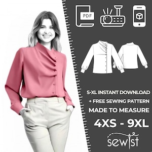 2458 - Blouse Sewing Pattern PDF - S-M-L-XL or Made to Measure Sewing Pattern PDF Download Royalty Free for Personal, Commercial Use
