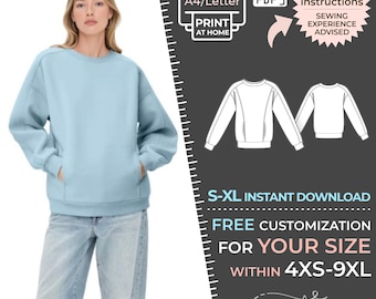 2785 Sweatshirt w/pocket Sewing Pattern PDF S-M-L-XL / Made to Measure Sewing Pattern PDF Download Royalty Free for Personal, Commercial Use