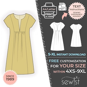 2337 Tunic Top Sewing Pattern PDF - S-M-L-XL or Made to Measure Sewing Pattern PDF Download Royalty Free for Personal, Commercial Use