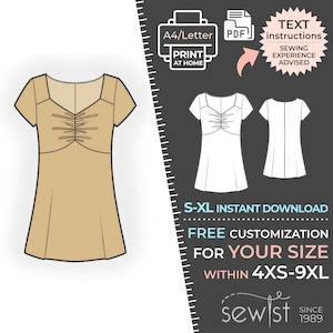2443 Top Sewing Pattern PDF - S-M-L-XL or Made to Measure Sewing Pattern PDF Download Royalty Free for Personal, Commercial Use