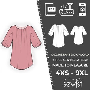2341 Blouse, Top Sewing Pattern PDF - S-M-L-XL or Made to Measure Sewing Pattern PDF Download Royalty Free for Personal, Commercial Use