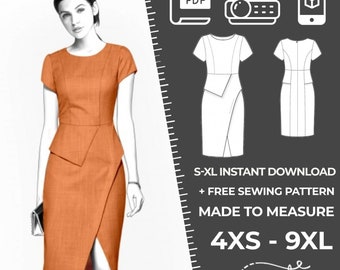 2404  Women's Dress Sewing Pattern PDF - S,M,L,XL / Custom Size - Wedding, Prom, Office, Summer, Party, Simple Guide, Plus Sizes Petite-Tall