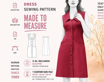 Sleeveless Button Front Dress Sewing Pattern with Pockets · S–XL + Custom Size