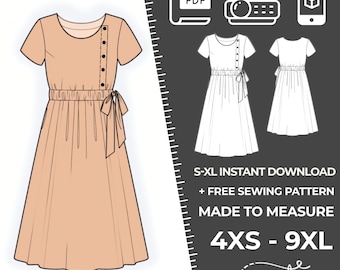 2282  Women's Dress Sewing Pattern PDF - S,M,L,XL / Custom Size - Wedding, Prom, Office, Summer, Party, Simple Guide, Plus Sizes Petite-Tall