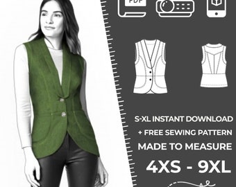 2396 Denim Vest Sewing Pattern PDF Download, S-M-L-XL or Free Made to Measure Personalization, Royalty Free Personal or Commercial Use