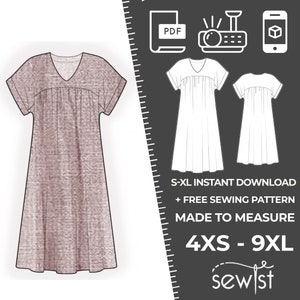 2339 Women's Dress Sewing Pattern PDF - S,M,L,XL / Custom Size - Elegant Wedding, Office, Summer Dress, Simple Guide, Plus Sizes Petite-Tall