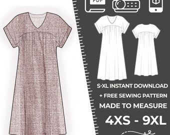 2339 Women's Dress Sewing Pattern PDF - S,M,L,XL / Custom Size - Elegant Wedding, Office, Summer Dress, Simple Guide, Plus Sizes Petite-Tall