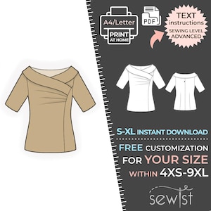 2119 Top with Pleat - S-M-L-XL or Made to Measure Sewing Pattern PDF Download