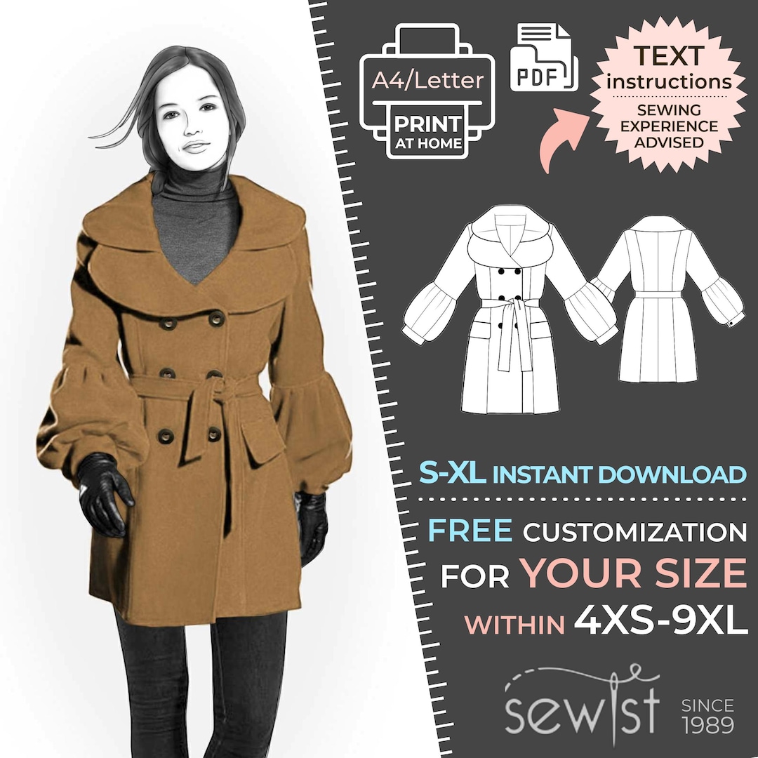 Hindi Trenchcoat Definition 4175 Coat Sewing Pattern PDF S-M-L-XL