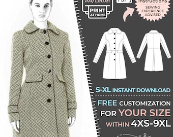Patrón de costura para abrigo 4333 (tallas S, M, L, XL o a medida) en PDF. Descarga gratuita. Chaqueta para mujer, ropa para mujer, patrón en PDF.