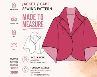 Cape Jacket Sewing Pattern PDF · Notched Collar Cocoon Cape · S–XL + Custom Size