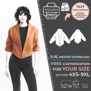 2477 Jacket Sewing Pattern PDF Download, S-M-L-XL or Free Made to Measure Personalization, Royalty Free Personal or Commercial Use