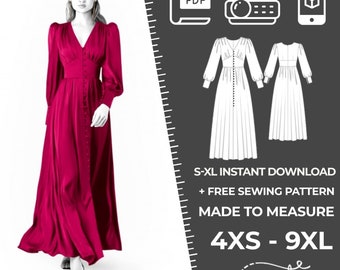 2398 Women's Dress Sewing Pattern PDF - S,M,L,XL / Custom Size - Elegant Wedding, Office, Summer Dress, Simple Guide, Plus Sizes Petite-Tall