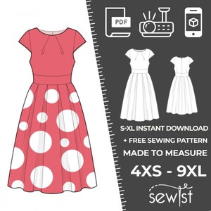 4934 Women's Dress Sewing Pattern PDF - S,M,L,XL / Custom Size - Elegant Wedding, Office, Summer Dress, Simple Guide, Plus Sizes Petite-Tall