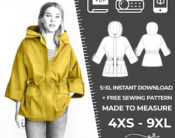 4966 Parka Sewing Pattern - S-M-L-XL or Made to Measure Sewing Pattern PDF Download - Women Jacket, Ladies Clothes, PDF pattern