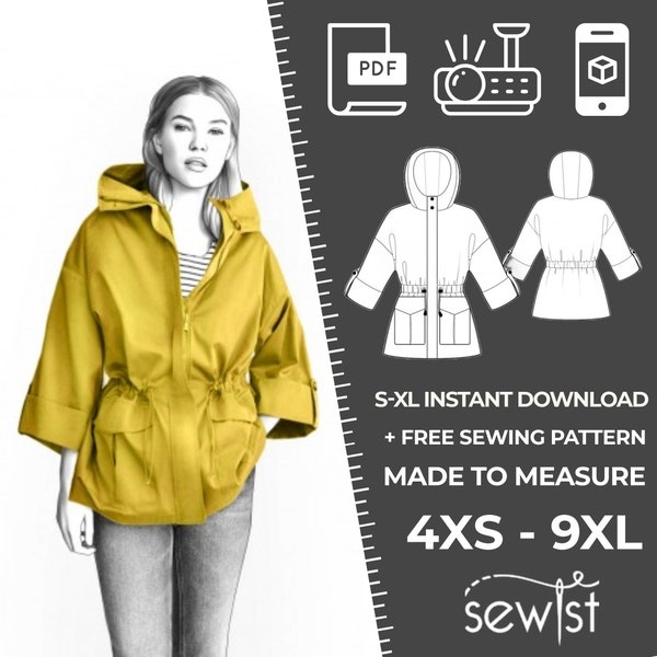 4966 Parka Sewing Pattern - S-M-L-XL or Made to Measure Sewing Pattern PDF Download - Women Jacket, Ladies Clothes, PDF pattern