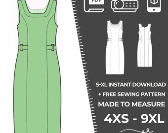 2051 Women's Dress Sewing Pattern PDF - S,M,L,XL / Custom Size - Elegant Wedding, Office, Summer Party, Simple Guide, Plus Sizes Petite-Tall