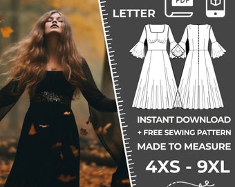 Women's Dress Sewing Pattern PDF 4XS-9XL/Custom Size - Wedding/Prom/Birthday/Party, Goth/Witch/Halloween/Christmas, Plus Sizes, Petite-Tall