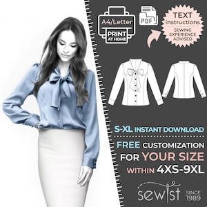 Lekala 4406 - Bluse PDF Muster, Nähmuster PDF, Maßgeschneiderte Schnittmuster für den Privaten und Kommerziellen Gebrauch